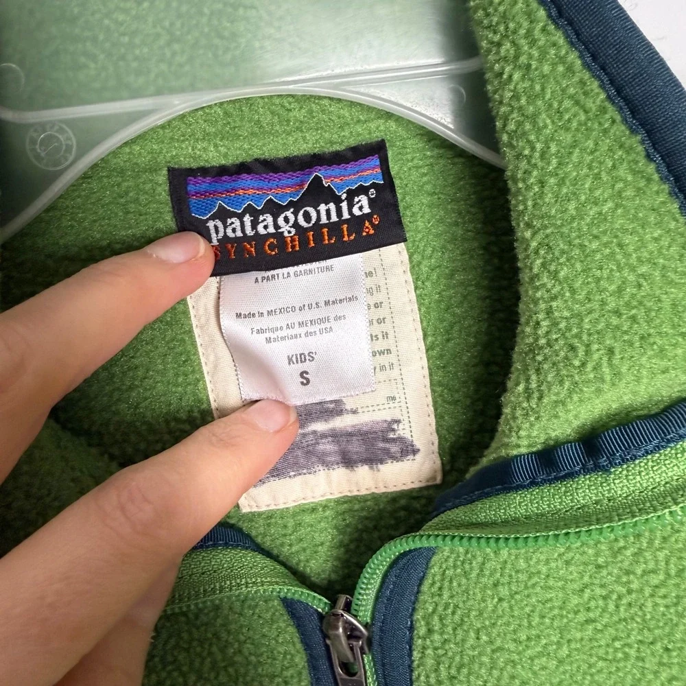 Patagonia Kids Synchilla Quarter‎ Zip Fleece Pullover Green Small 65518 S4